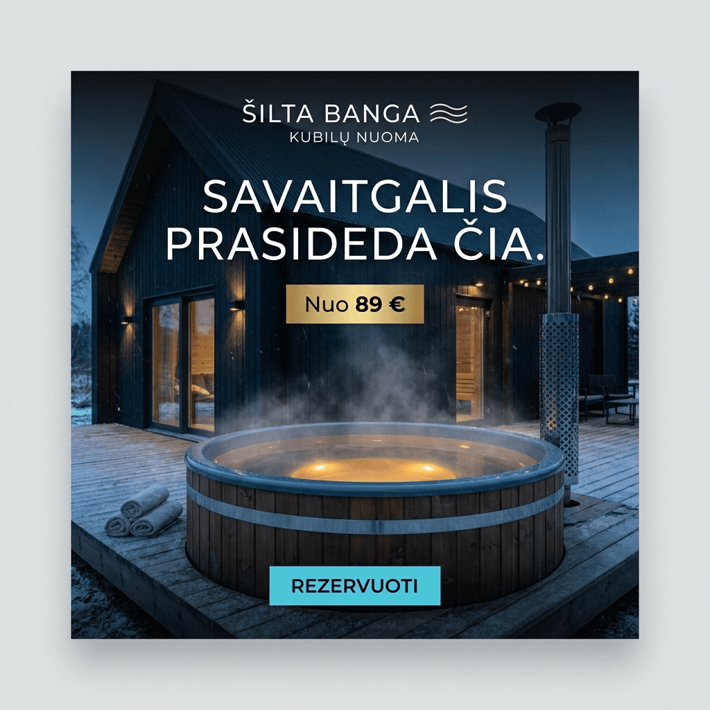 Šilta Banga kubilų nuomos reklamos koncepcija